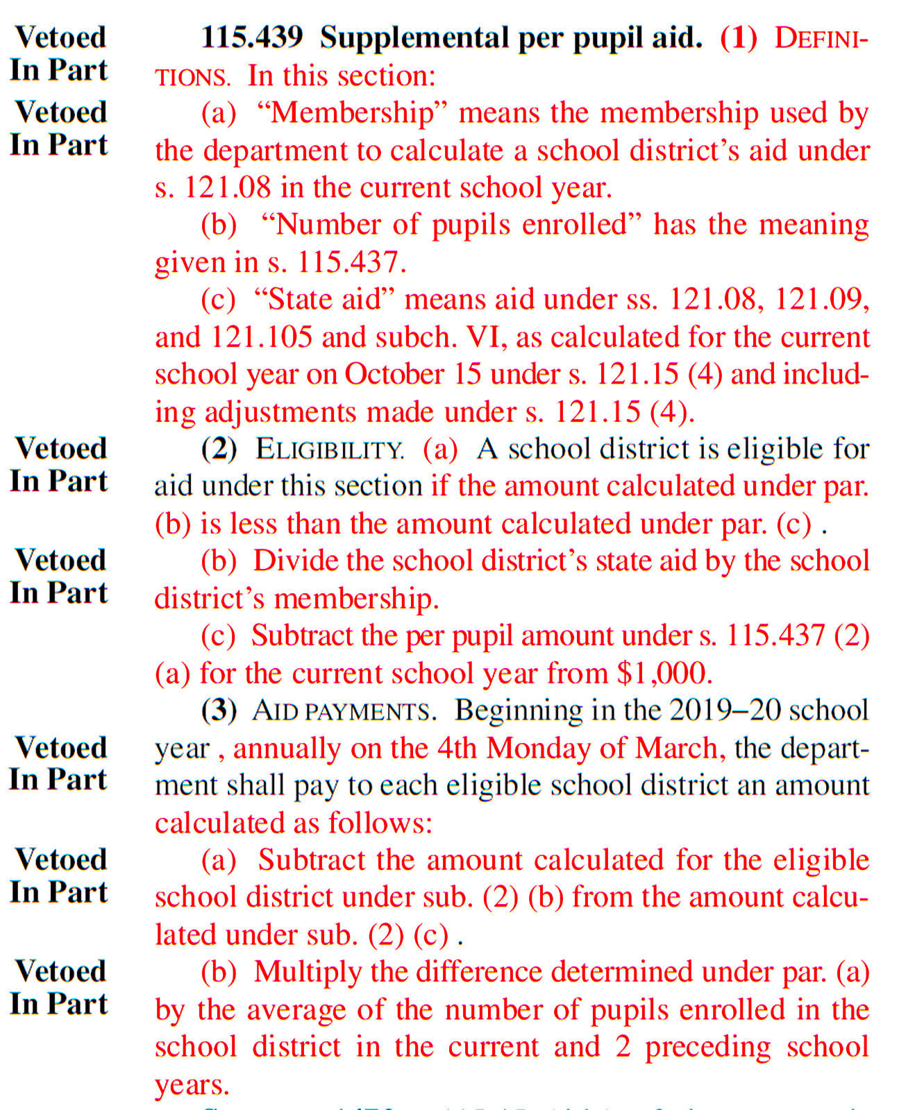 Supplemental student aid veto